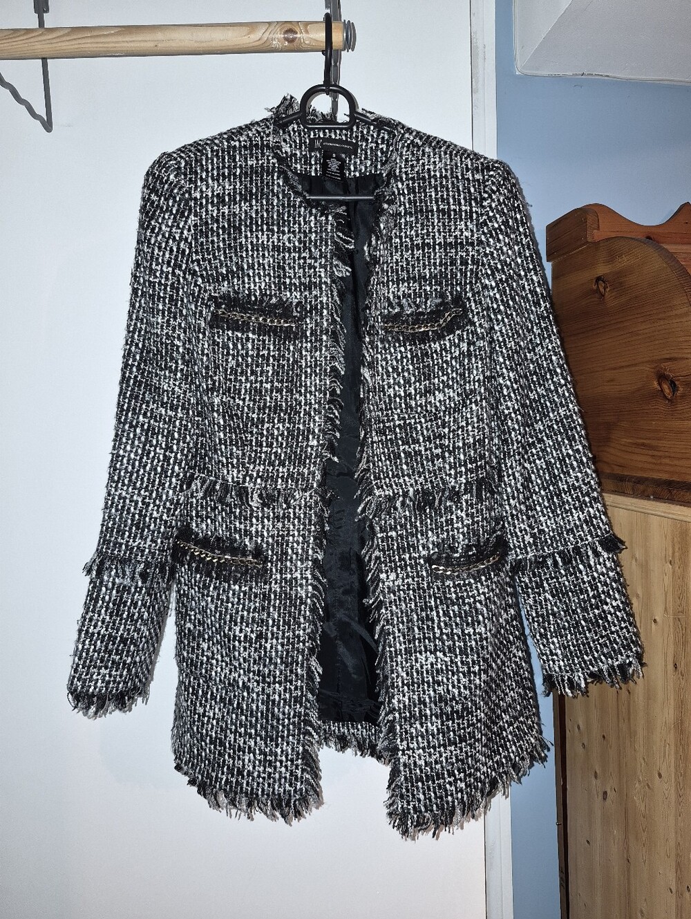 INC International Concepts Black White Tweed Long Blazer Size Small